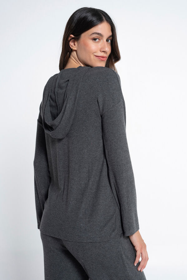 Ohma! Pijama comprido pré-mamã canelado com capuz cinzento