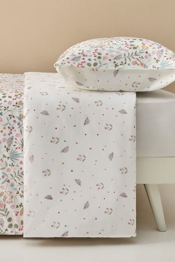 Textura Funda n&oacute;rdica algod&oacute;n flores y mariposas blanco