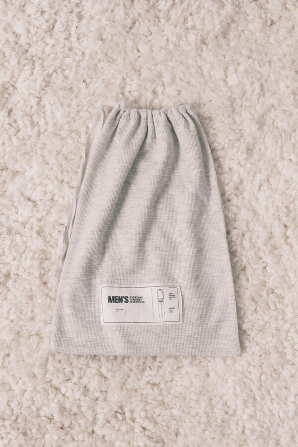 Women'secret Pijama comprido masculino 100% algod&atilde;o cinza  cinzento