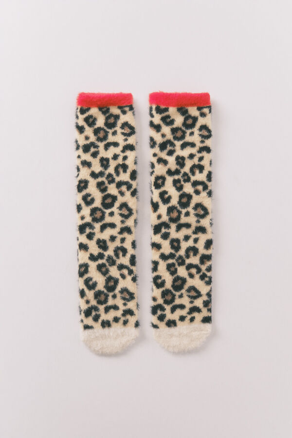 Women'secret Meias compridas de pele com estampa de leopardo do Snoopy estampado