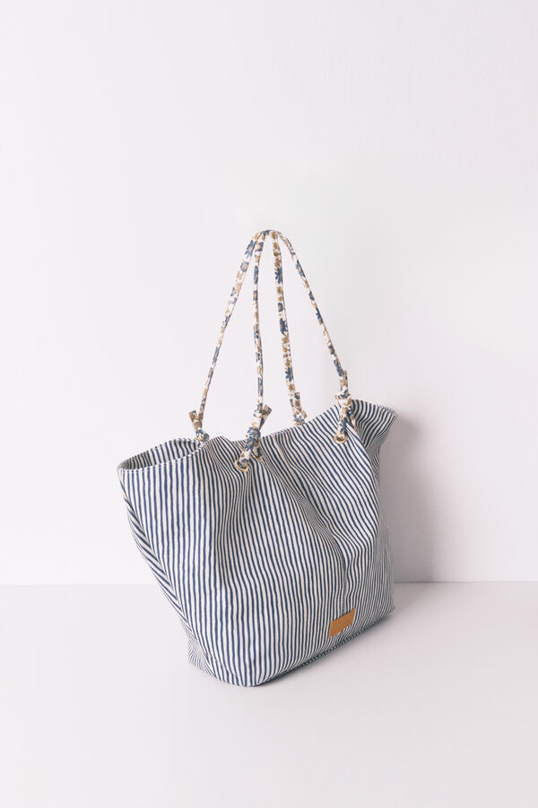 Women'secret Mala tote bag de lona riscas azul