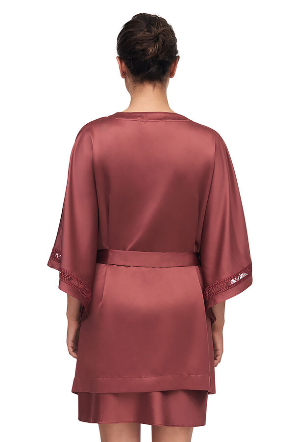 Passionata Quimono de cetim Olivia com renda e tule bordado estampado