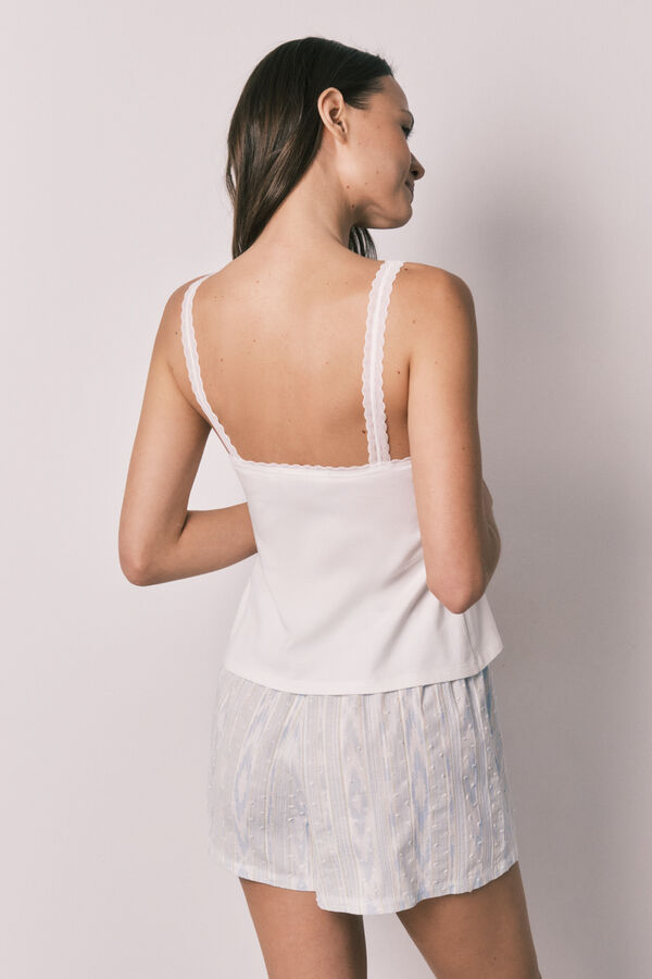 Women'secret Pijama curto de al&ccedil;as em algod&atilde;o branco bege