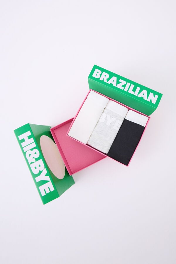 HI&BYE Pacote de 3 cuecas brasileiras branca, cinza, preta branco
