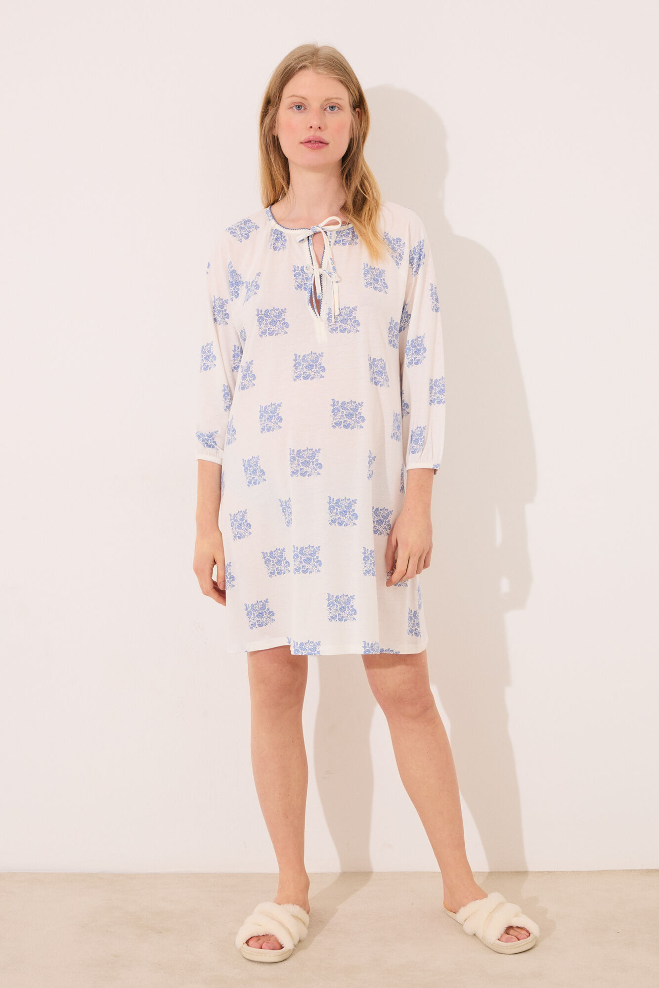 Women'secret Camisa de dormir curta "maternity" branca com estampado boho