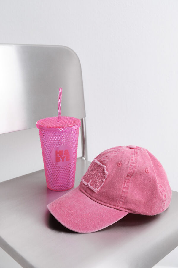 HI&BYE Vaso pl&aacute;stico ca&ntilde;ita integrada vino burdeos