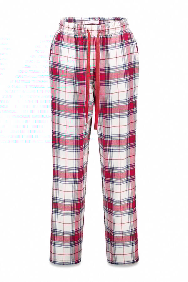 Women'secret Pantal&oacute;n largo  algod&oacute;n franela cuadros rojo estampado