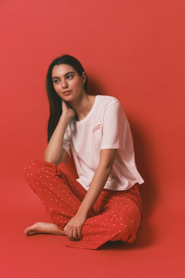 HI&BYE Pijama comprido estampado em 100% algod&atilde;o branco bege