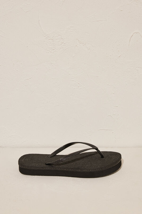 Women'secret Chanclas mujer efecto esparto negras negro