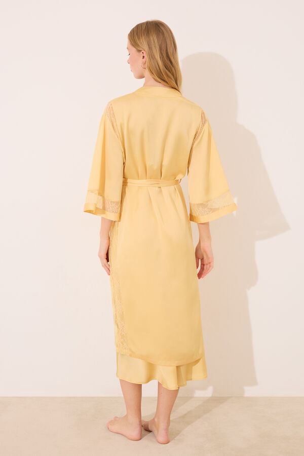 Women'secret Bata larga tejido chif&oacute;n amarillo amarillo