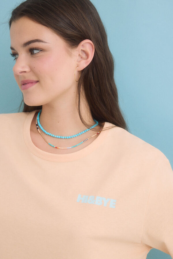 HI&BYE Pijama curto 100% algodão na cor laranja vermelho