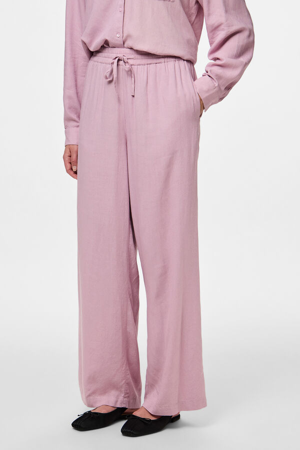 Pieces Calças compridas de linho rosa