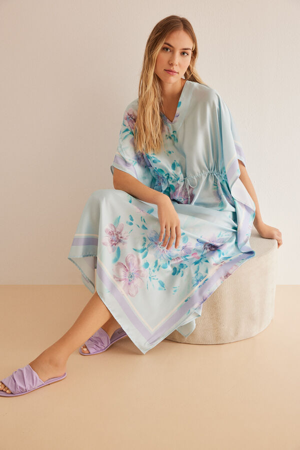 Women'secret Vestido caft&aacute;n sat&eacute;n flores estampado