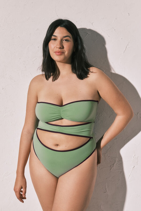 Women'secret Fato de banho bandeau com aberturas frontais verde verde