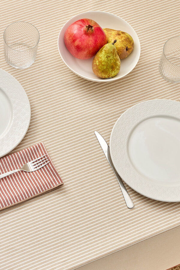 Textura Toalha de mesa riscas de algod&atilde;o resistente a manchas cru