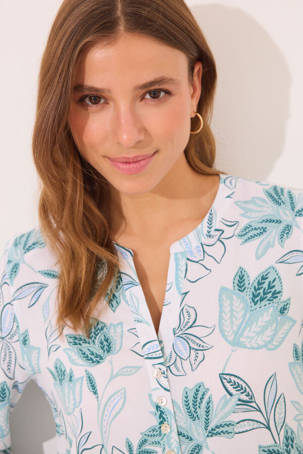 Women'secret Camisola viscosa flores verdes blanco