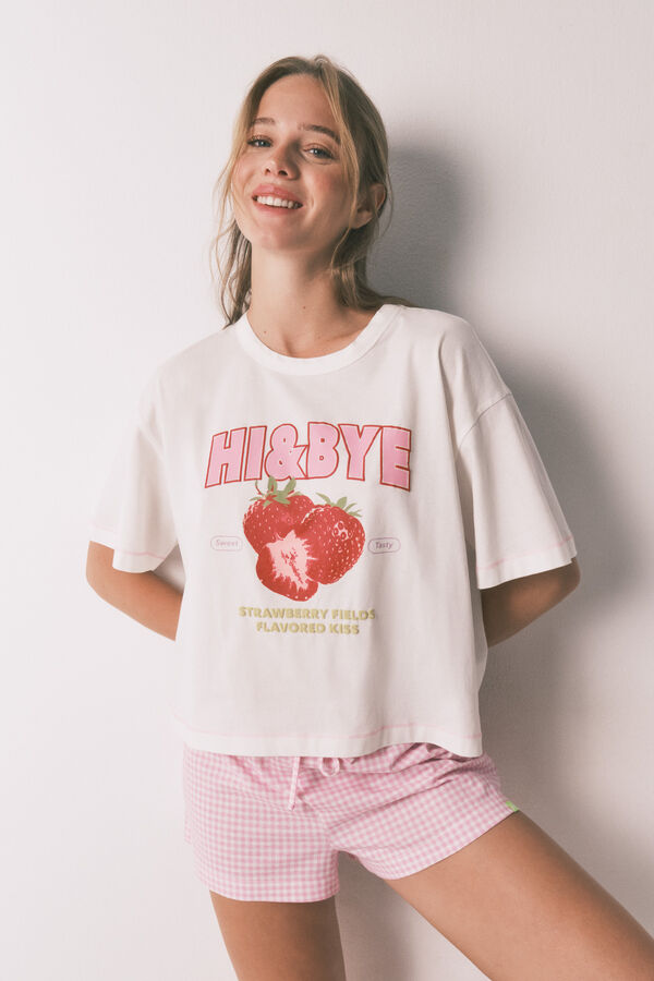 HI&BYE Pijama curto 100% algod&atilde;o rosa bege
