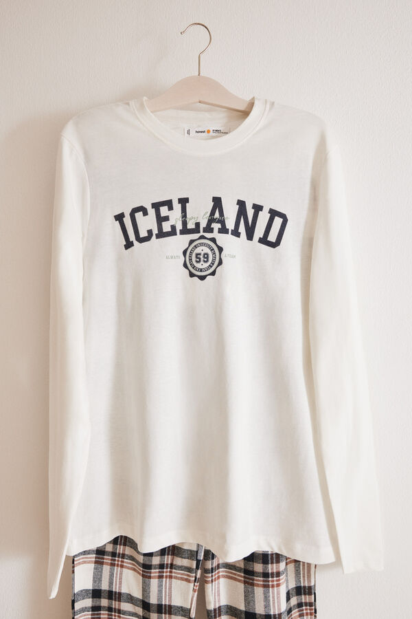 Women'secret Pijama largo hombre 100% algod&oacute;n cuadros marfil