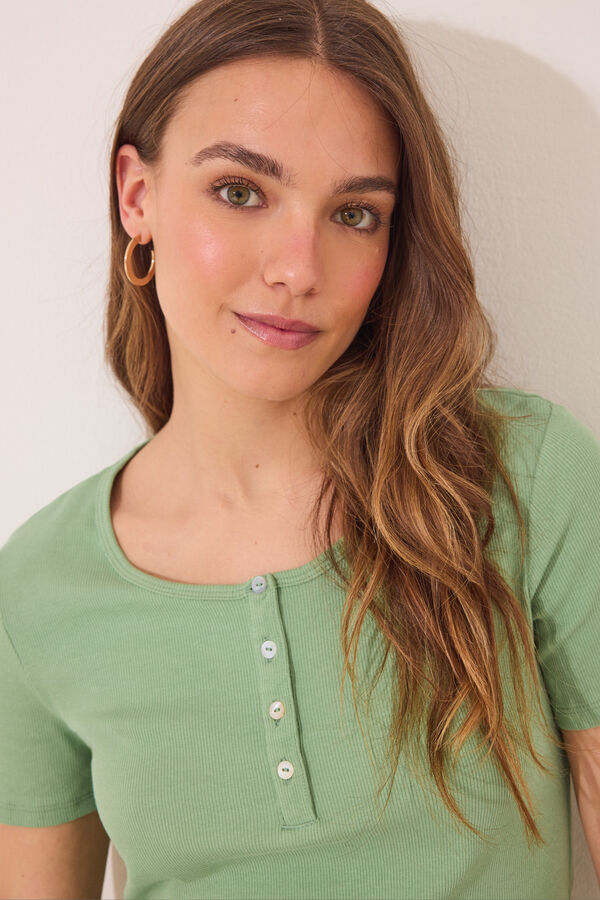 Women'secret Pijama comprido de algod&atilde;o canelado verde verde