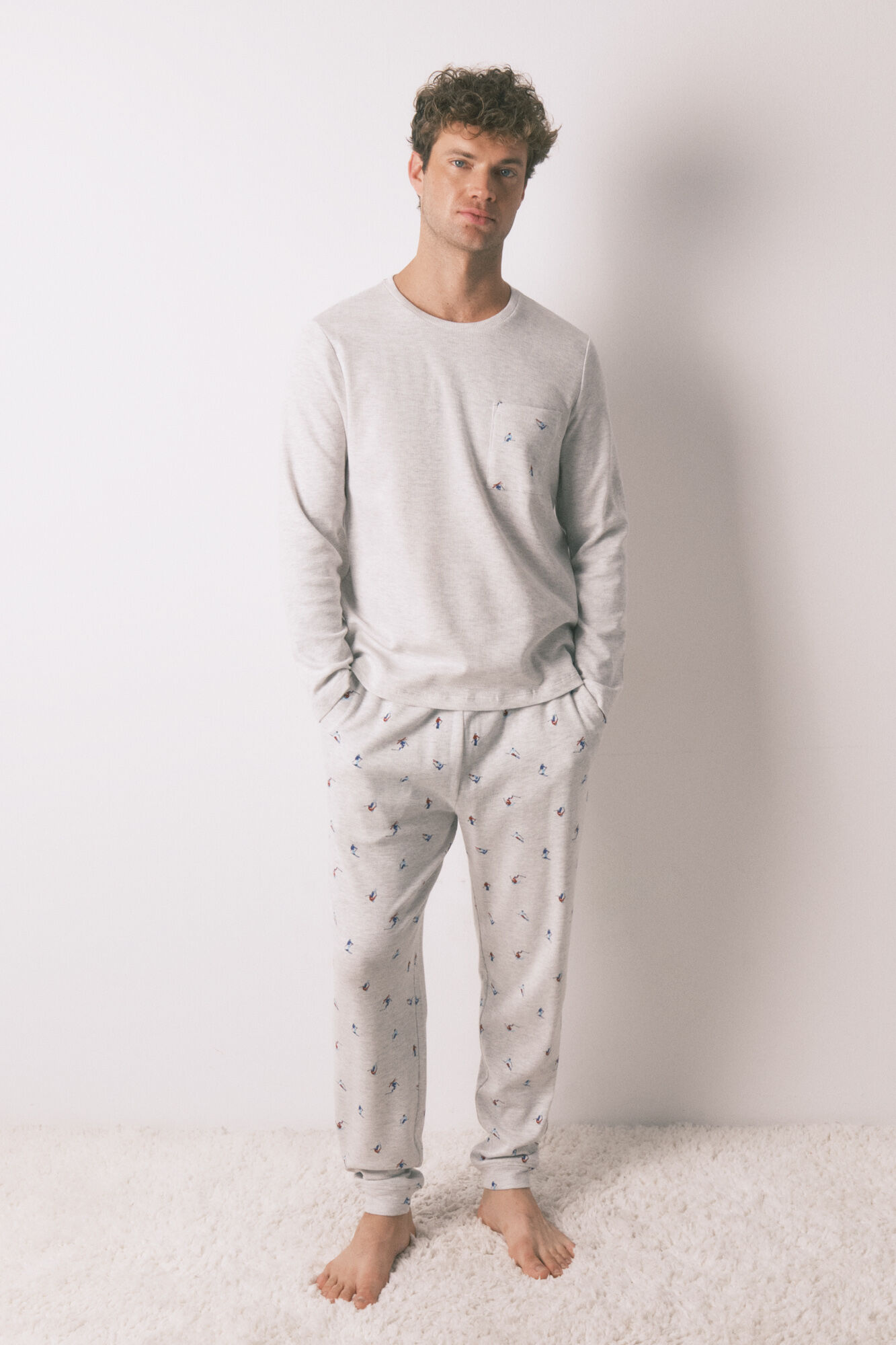 Women'secret Pijama comprido masculino 100% algod&atilde;o cinza 