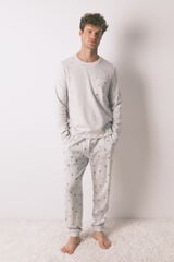 Women'secret Pijama comprido masculino 100% algod&atilde;o cinza  cinzento