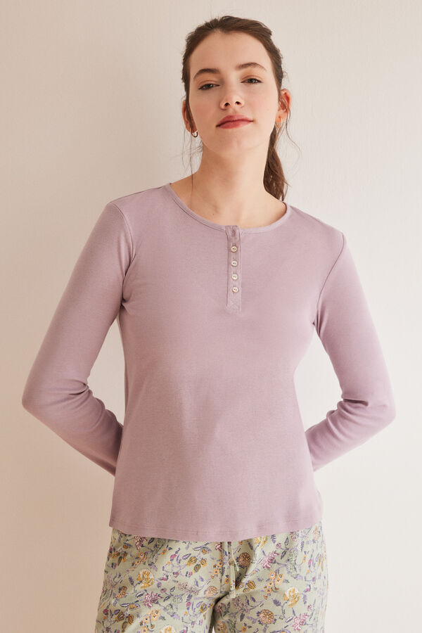 Women'secret Camiseta panadera manga larga morada 100% algod&oacute;n morado/lila