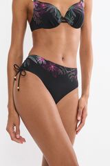 Triumph Cueca de biqu&iacute;ni cintura alta com folhos tropical cinzento