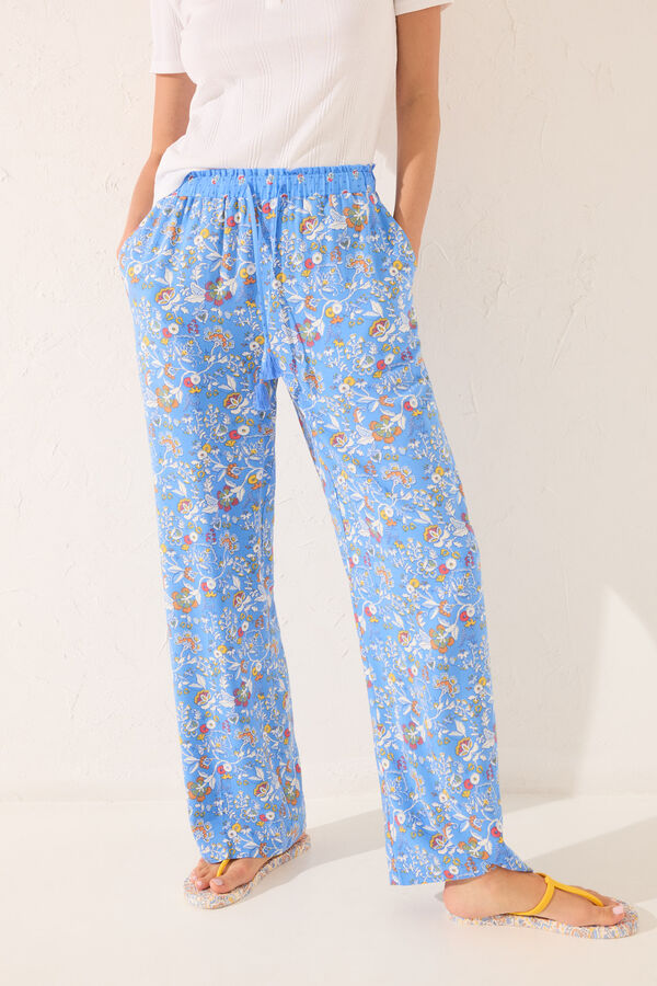 Women'secret Pantal&oacute;n largo viscosa flores azul estampado
