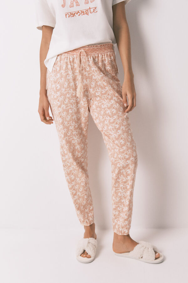 Women'secret Pantal&oacute;n skinny 100% algod&oacute;n flores naranja naranja
