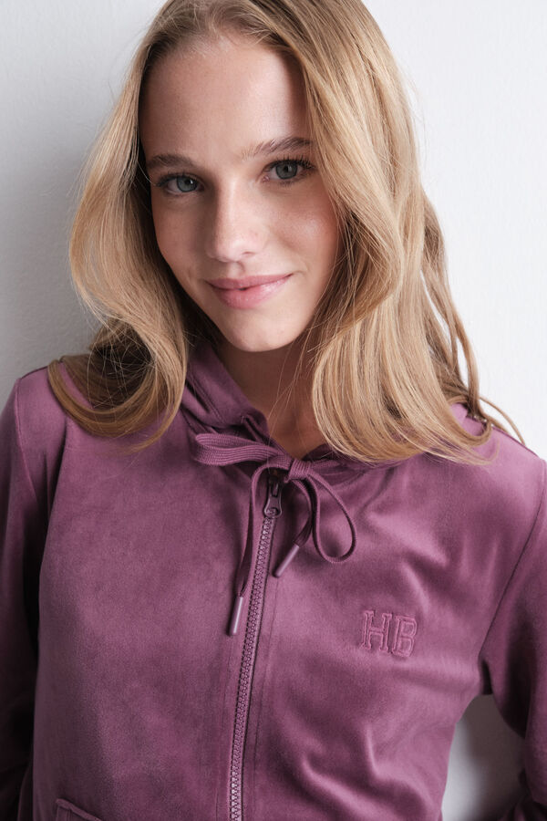 HI&BYE Casaco de veludo com z&iacute;per na fecho-&eacute;clair vinho vermelho