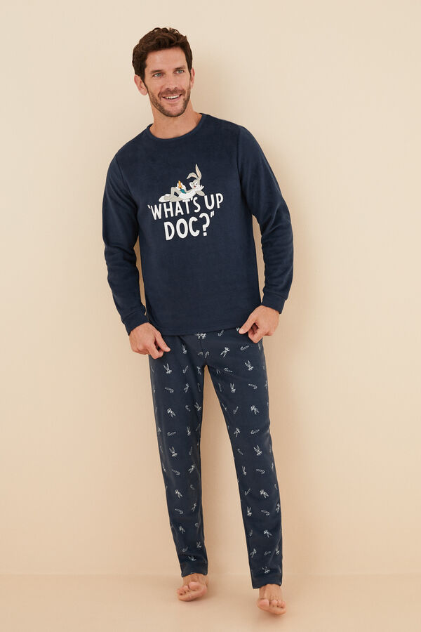 Women'secret Pijama largo hombre polar Bugs Bunny azul