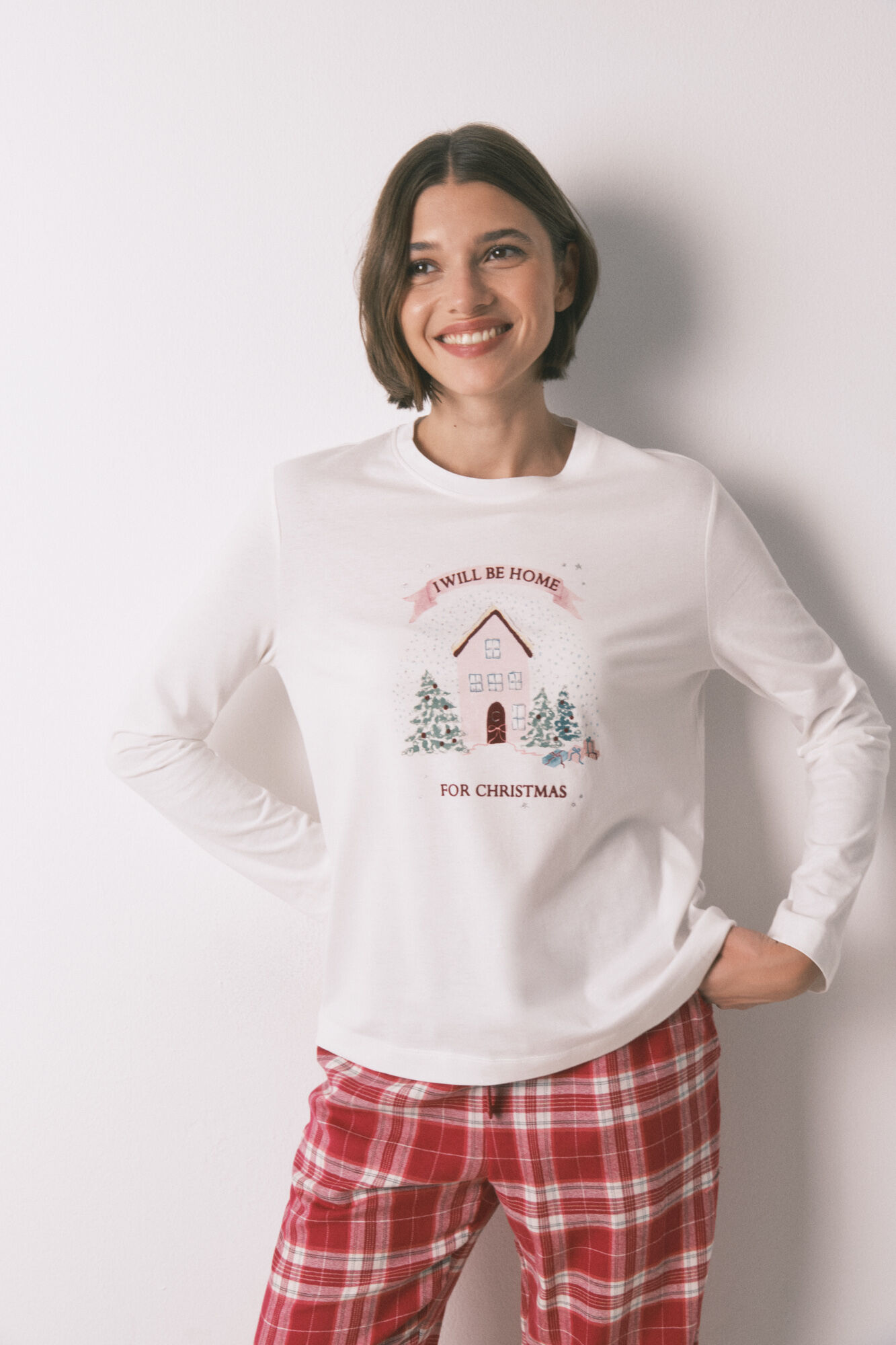 Women'secret Camiseta manga larga 100% algod&oacute;n blanco navidad