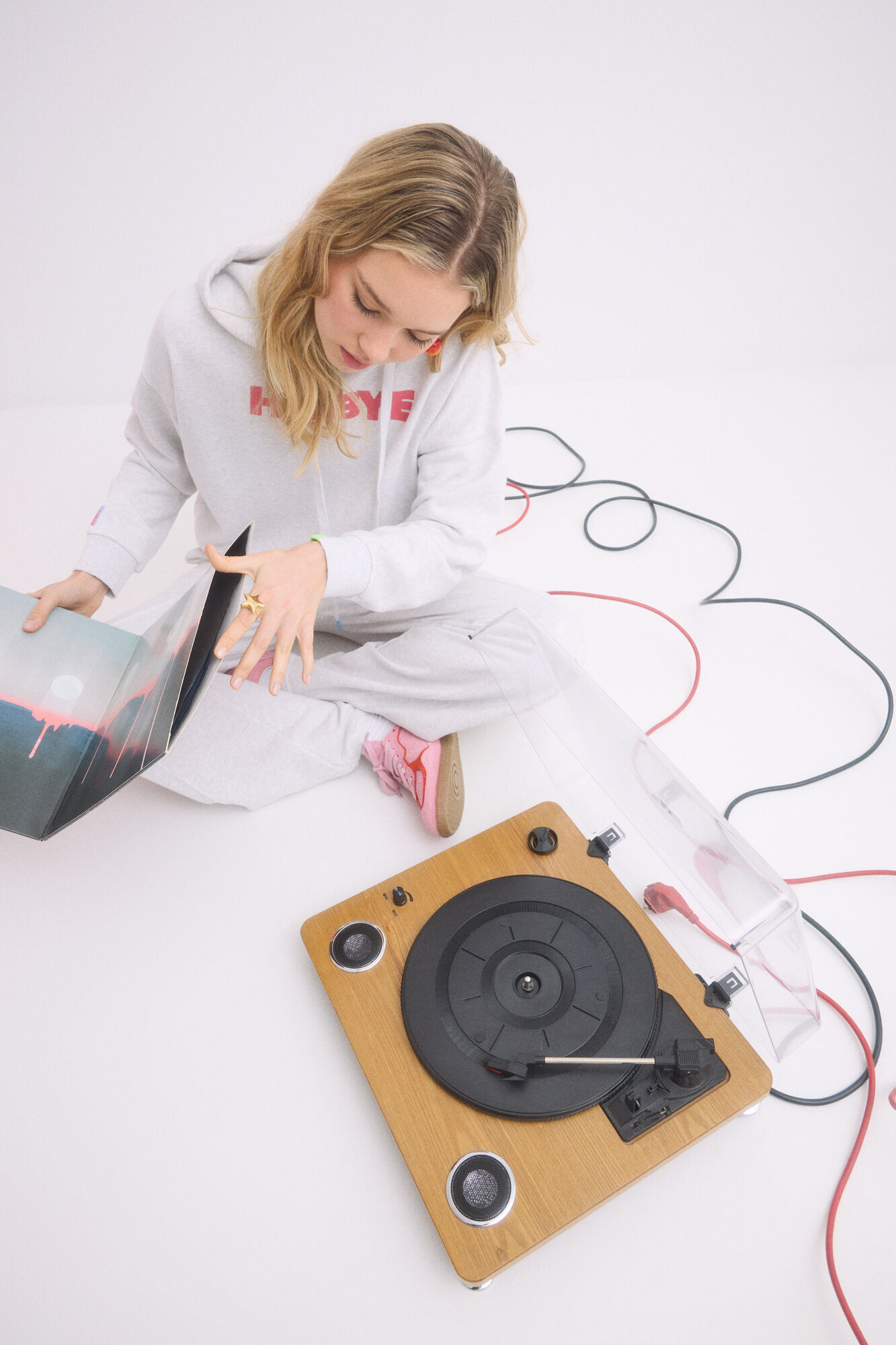 HI&BYE Cal&ccedil;as compridas flare felpa cinzentas