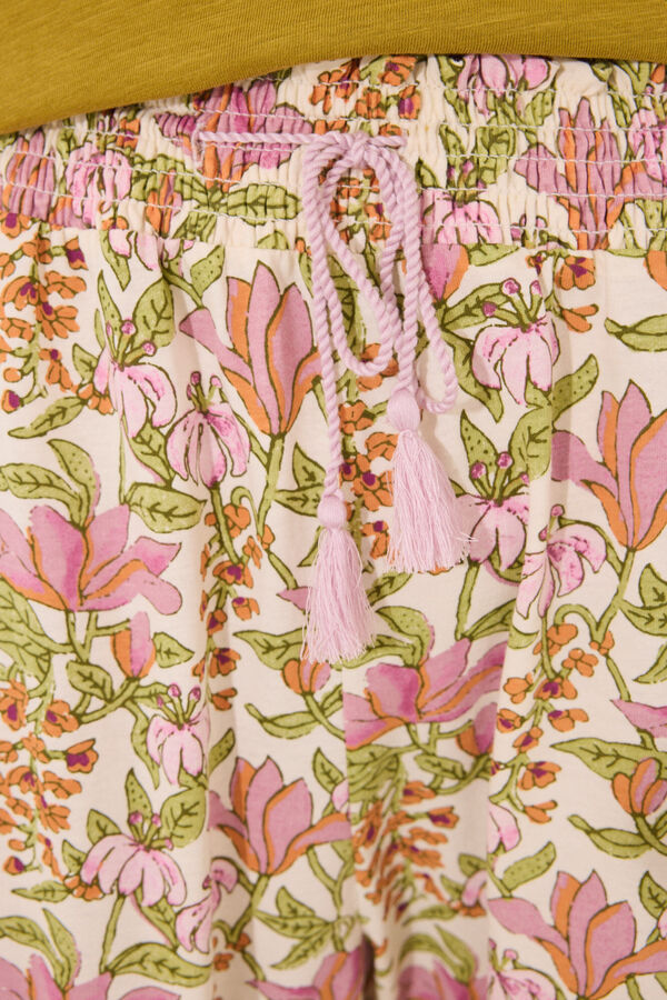 Women'secret Pantal&oacute;n largo 100% algod&oacute;n flores blanco