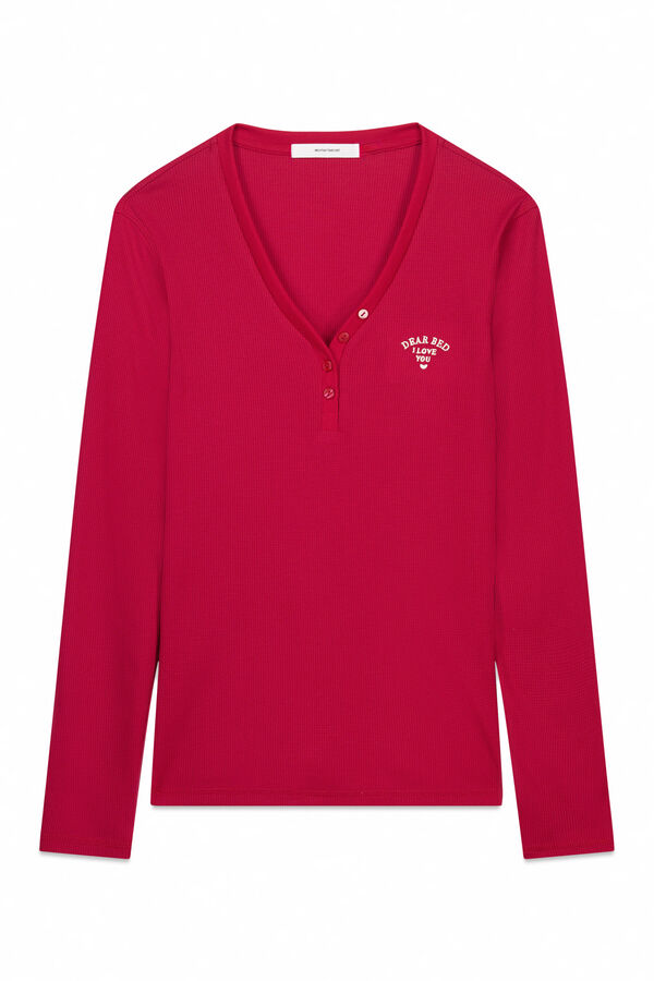 Women'secret Camiseta manga larga waffle rojo rojo