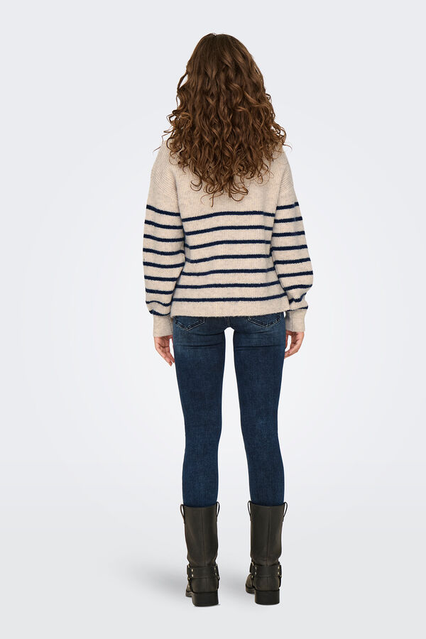 Only Maternity Jersey de lana con cuello alto y cierre media cremallera con  a rallas gris
