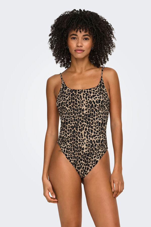 Only Fato de banho sem aros estampado leopardo cru