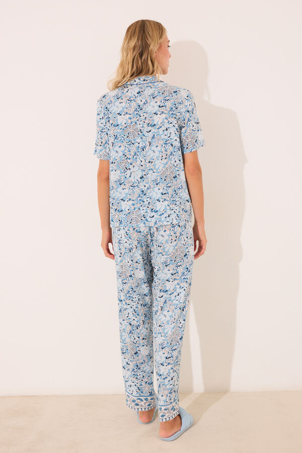 Women'secret Pijama camiseiro longo de viscose floral azul azul