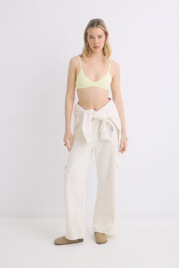 HI&BYE Suti&atilde; amarelo triangular sem costuras com copas remov&iacute;veis estampado