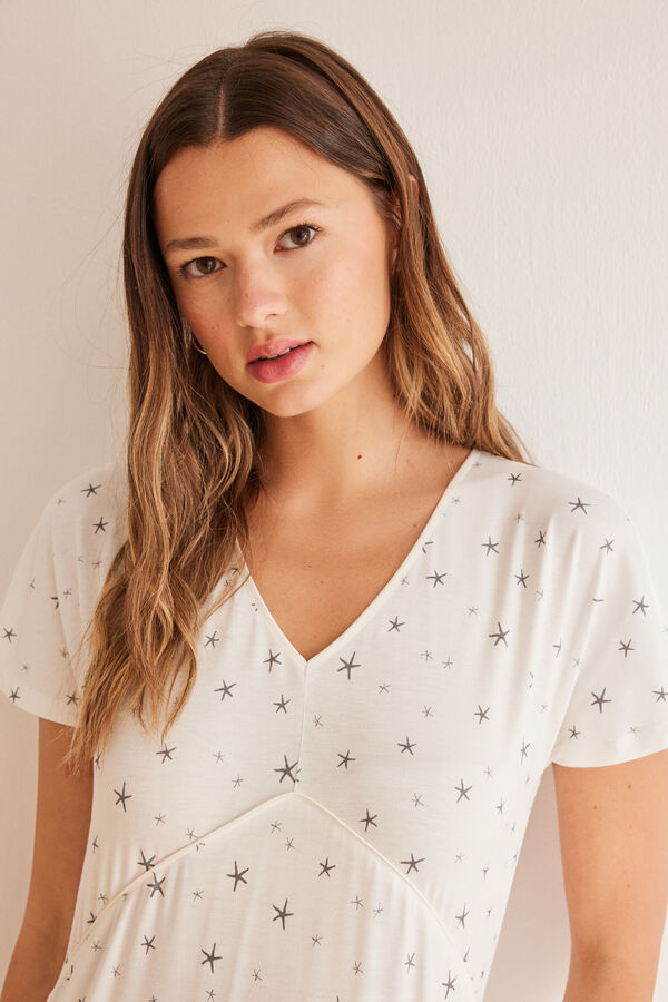 Women'secret Camis&atilde;o midi gris estrelas branco