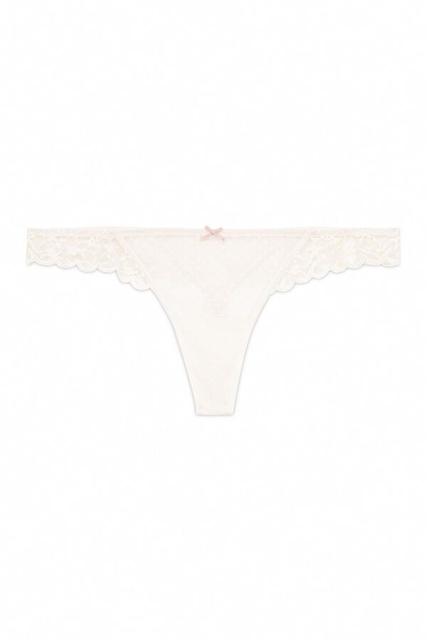 Women'secret Tanga de renda cinza na cintura rosa