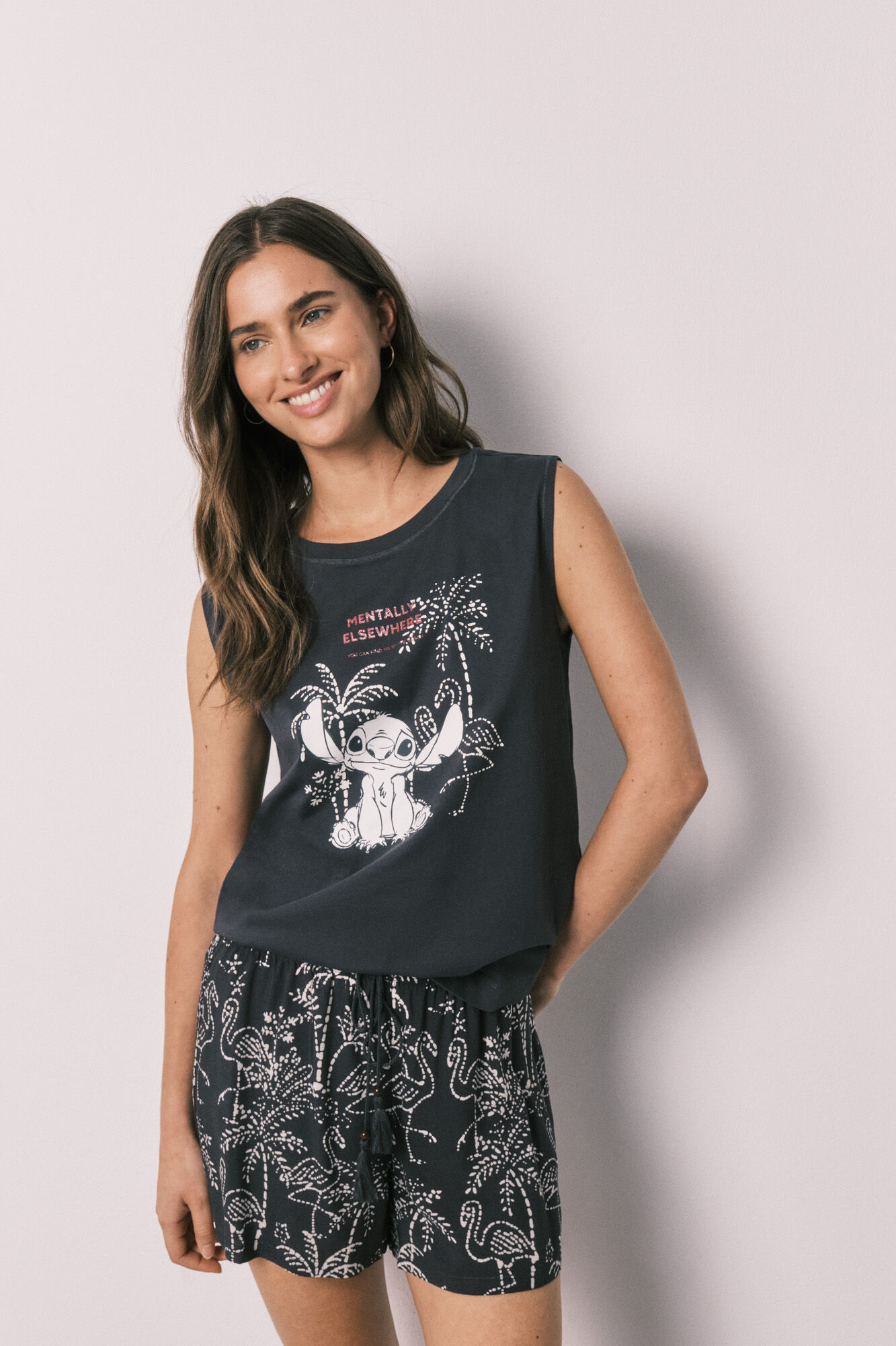 Women'secret Pijama corto algod&oacute;n sin mangas Stitch