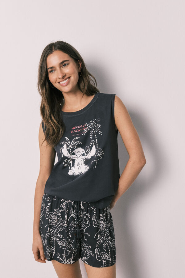 Women'secret Pijama curto em algod&atilde;o sem mangas Stitch cinzento