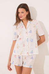 Women'secret Pijama camisero corto 100% algod&oacute;n "Barrio S&eacute;samo" marfil