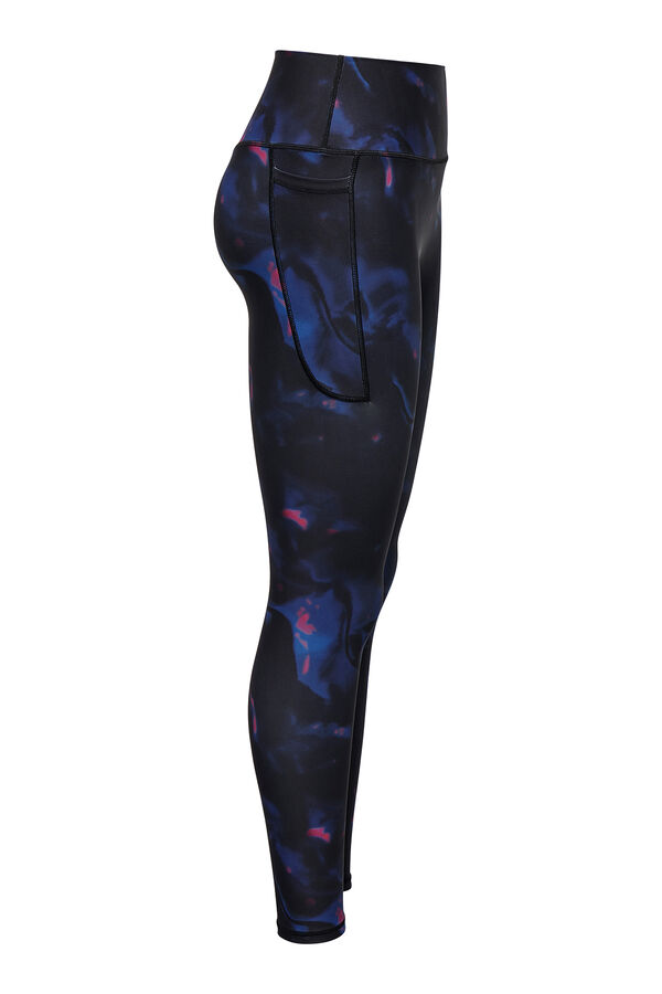 Only Play Legging cintura alta, com bolso lateral preto e desenho multicolor preto