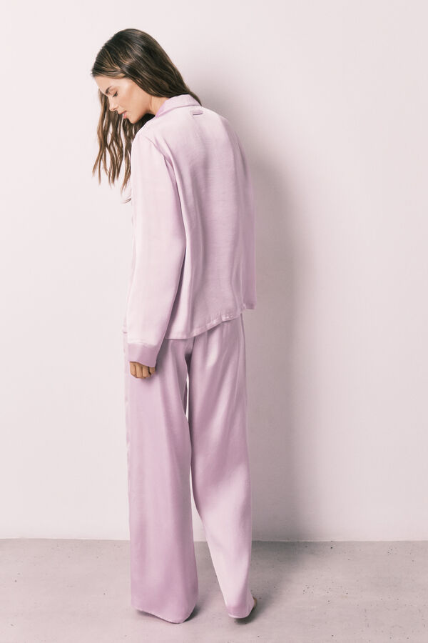 Women'secret Pijama camisero largo sat&eacute;n lila morado/lila