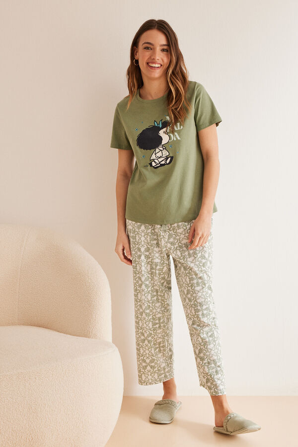 Women'secret Pijama 100% algod&oacute;n capri Mafalda kaki