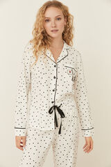 Womensecret Pijama camisero 100% algodón Snoopy lunares marfil beige