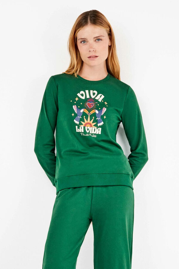 Gisela Conjunto de sweatshirt e cal&ccedil;a Frida Kahlo verde