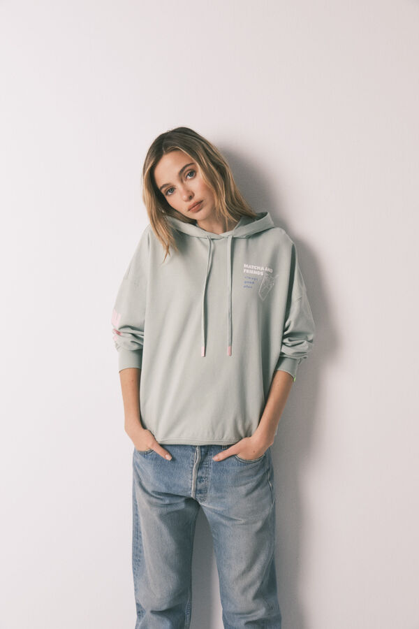 HI&BYE Sweatshirt com capuz em felpa de algod&atilde;o verde verde